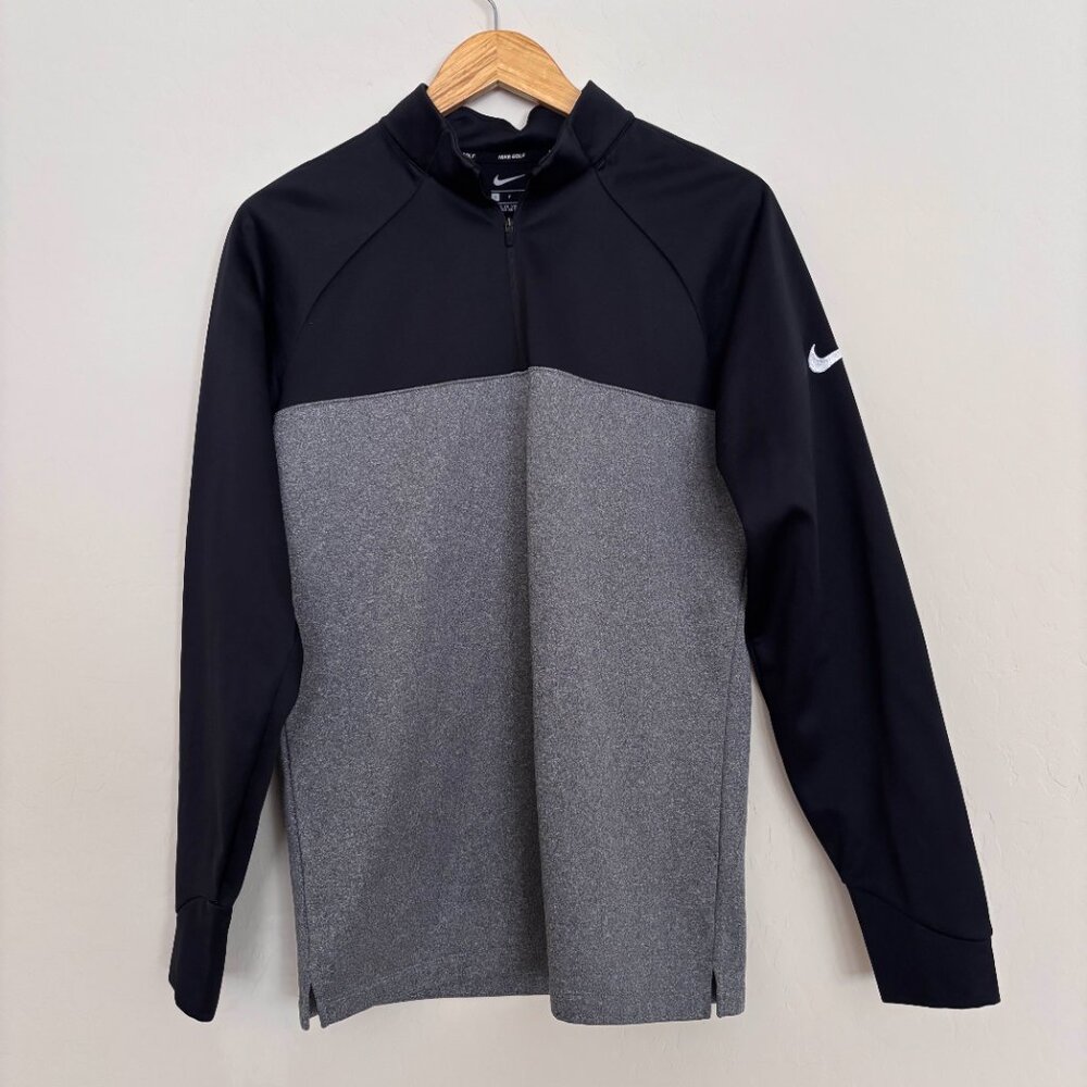Nike Sweater Mens Size Small Black Gray Dri-Fit Quarter Zip Golf Athletic